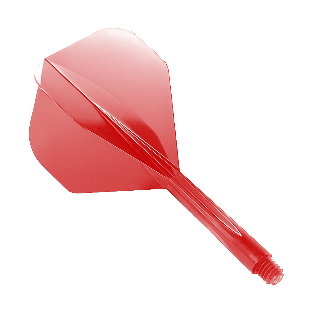 Auf dem Bild ist ein roter Dart-Flight mit integriertem Schaft zu sehen. Es handelt sich um das Produkt "Condor Axe Red Flight-System Standard".